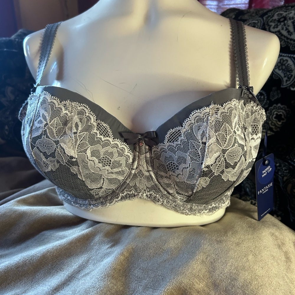 Fantasie Gray and White Lace Underwire Bra